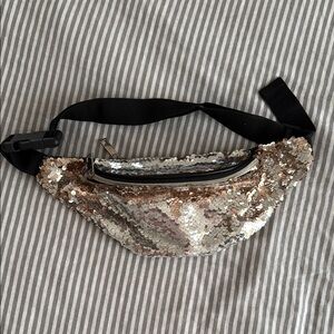 Shimmering Sequin Belt Bag with Black Strap